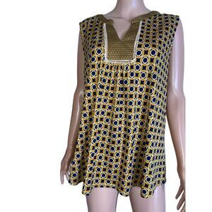 Faith and Joy by Monteau Jersey Knit Flowing Tank in Mustard and Navy SZ XL
